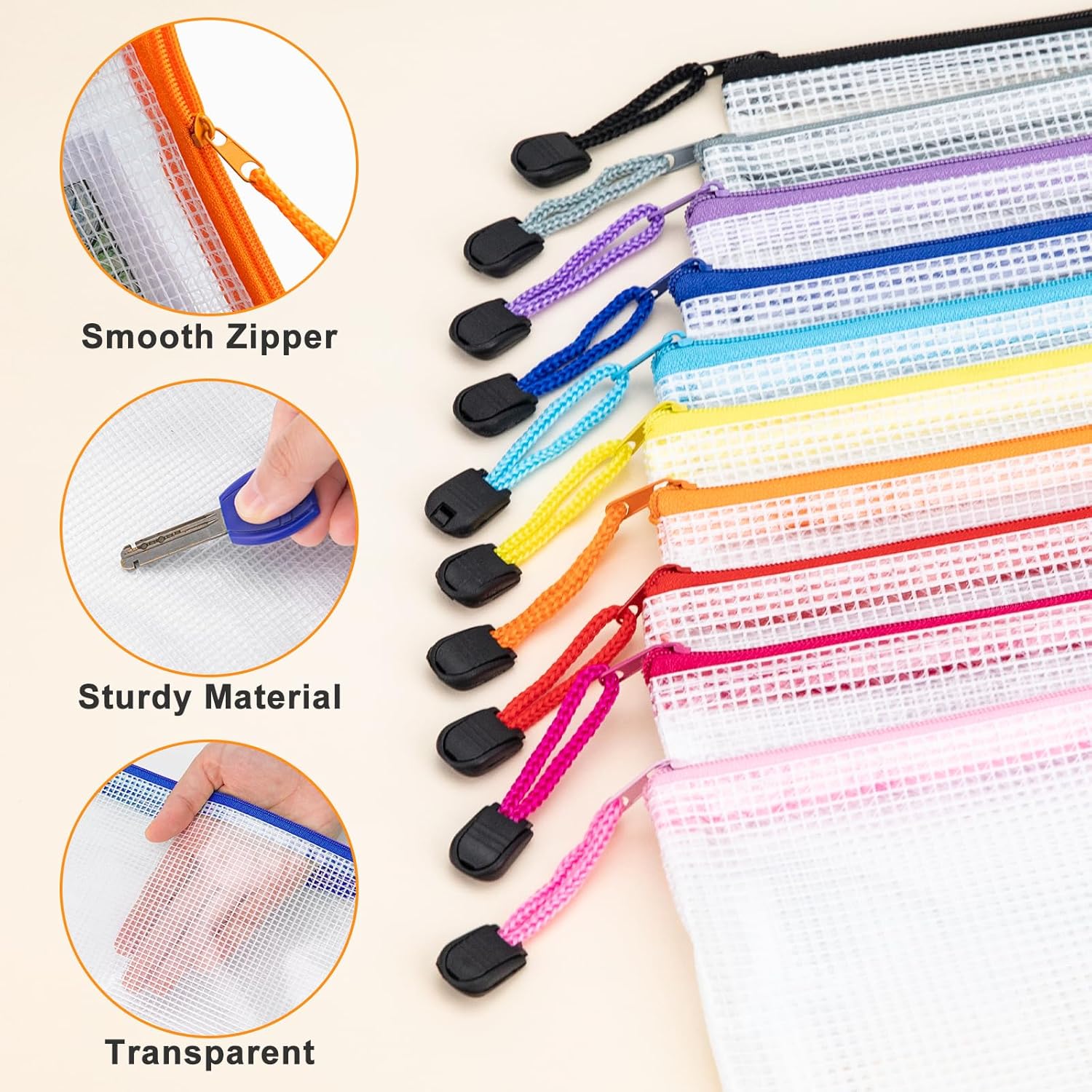 9.4x4.9 Inches Mesh Zipper Pouch with Sticker, 40 Pack Puzzle Storage Bags, Organization Baggies for Travel, Office Appliances, Classroom Supplies and Home Classification - Image 4