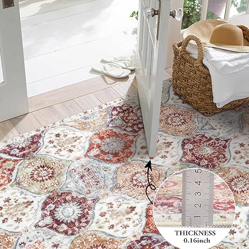Miniatura 100 de Lahome - Alfombra marroquí antideslizante y lavable, pequeña alfombra oriental para dormitorio, cocina, entrada, baño, entrada, 61 x 91 cm, crema
