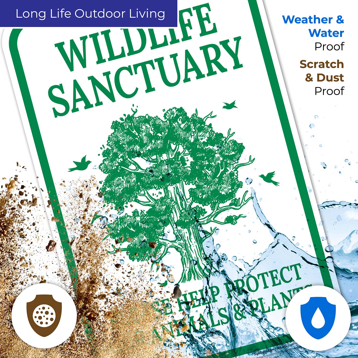 Wildlife Sanctuary Please Help Protect Our Animals and Plants with Symbol Sign, 12x18 Inches, Rust Free .063 Aluminum, Fade Resistant, Made in USA