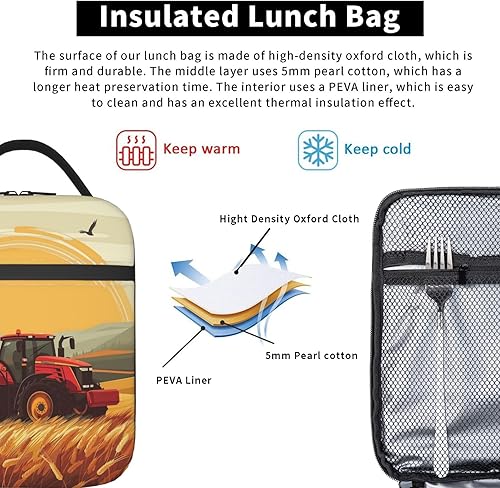 Miniatura 5 de Lonchera de tractor para mujeres y hombres, lonchera aislada, reutilizable, portátil, bolsa de almuerzo, hielera, impermeable, contenedor de