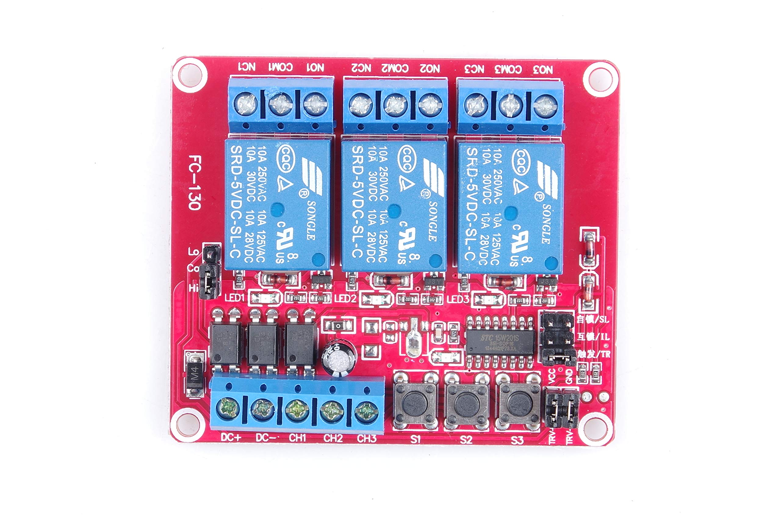 LIVISN DC 5V 3 Channel Relay Module Self-Latching Triggering Interlocking High Low Level Trigger Load 10A DC 30V AC 250V for PLC Industrial Control Arduino