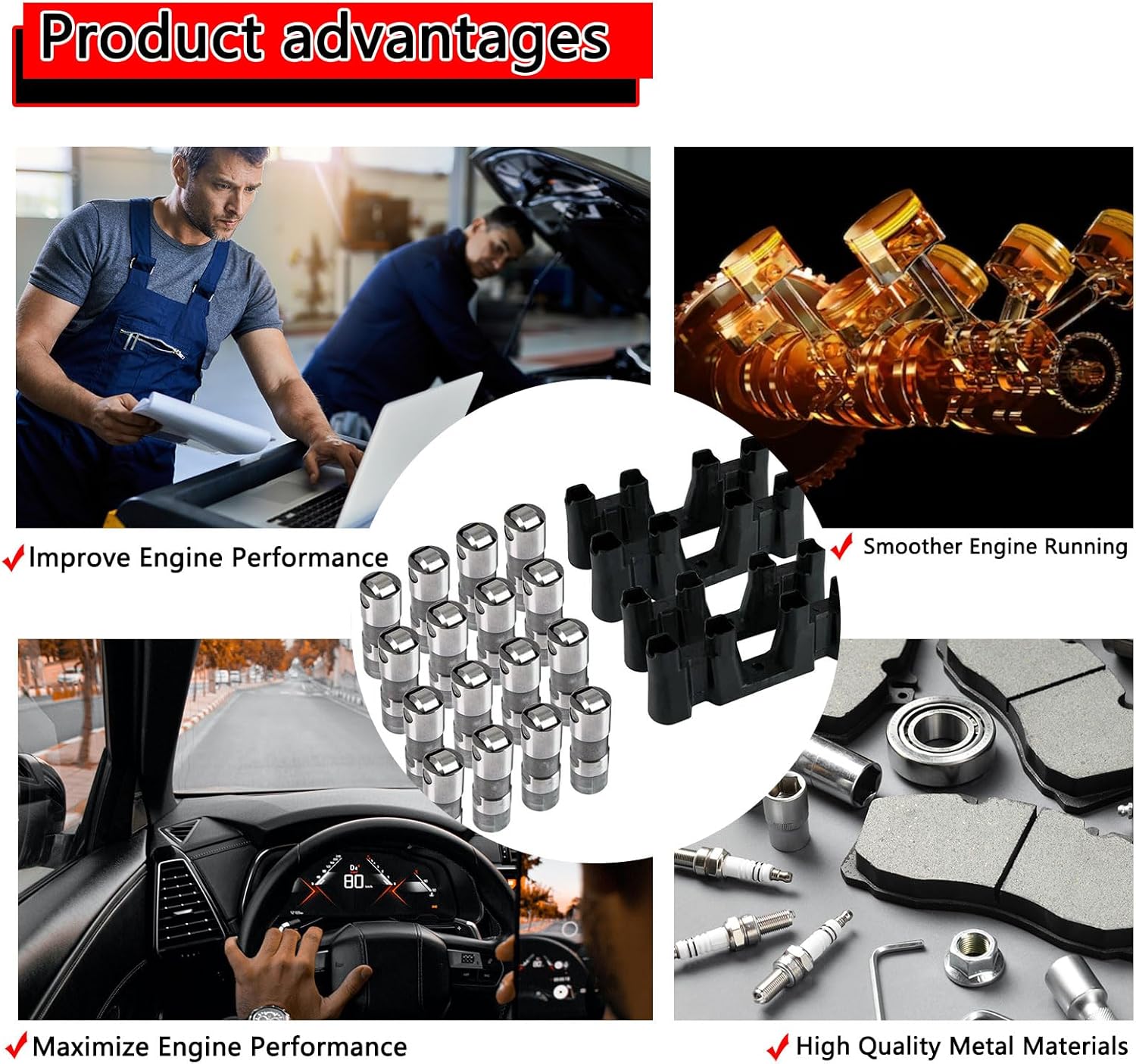 16Pcs ls7 lifters 12499225 Hydraulic Roller Lifters Kit Fit For GM LS1 LS2 LS3 LS6 LS7 LS9 LSX engines(4.8L, 5.3L, 5.7L, 6.0L, 6.2L) ls7 lifters and trays engine lifters ls7 lifters set