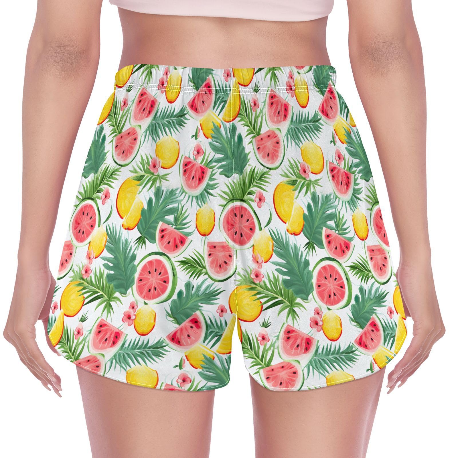 KFBE Women's Athletic Shorts Pineapple Tropical Watermelon Gym Short Ladies Workout Shorts Elastic with Pockets S 20851425