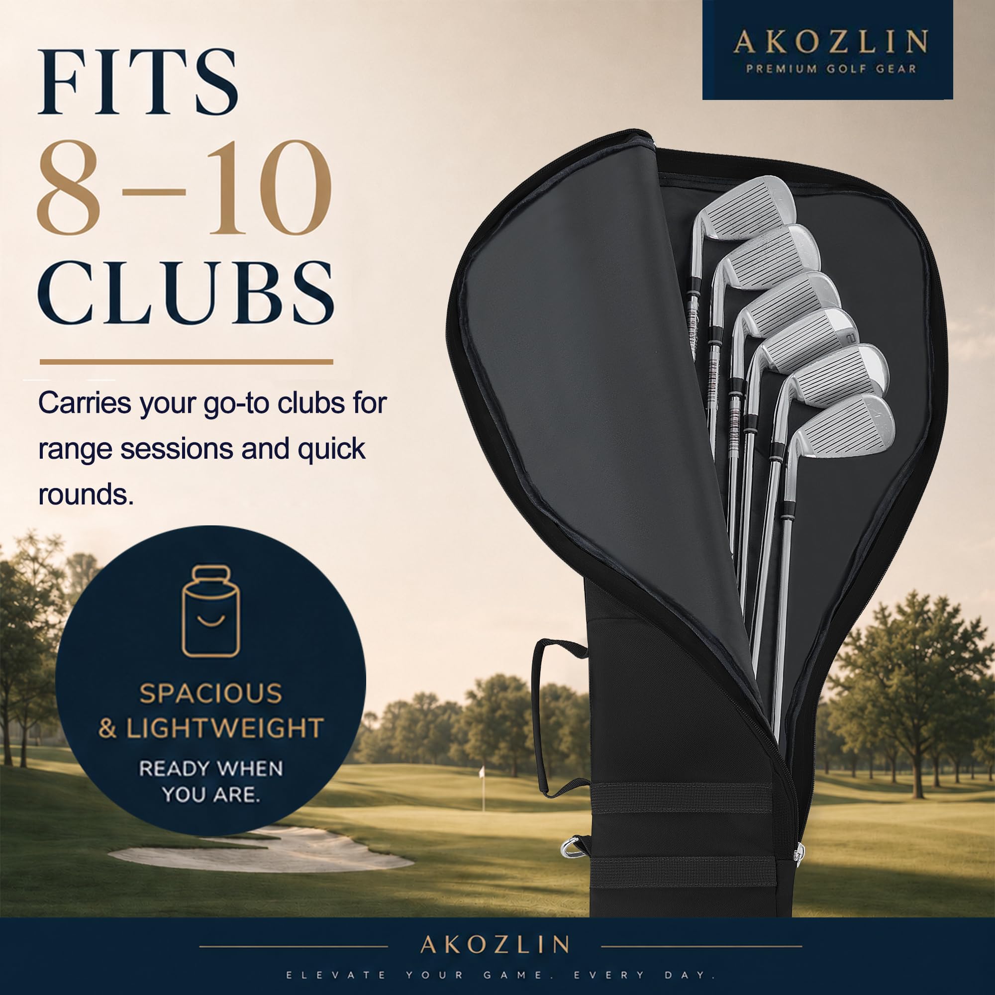 AKOZLIN Torba golfowa, 8-10 sztuk, torba podróżna z paskiem i 3 kieszeniami, miękka, składana, niedzielna, treningowa, treningowa, przenośna, ołówkowa, na zamek błyskawiczny, lekka
