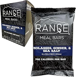 Range Meal Bar - High Calorie Meal Replacement Bars - Gluten Free Bars - Backpacking Meals - 6 Pack (Molasses, Ginger & Sea Salt)