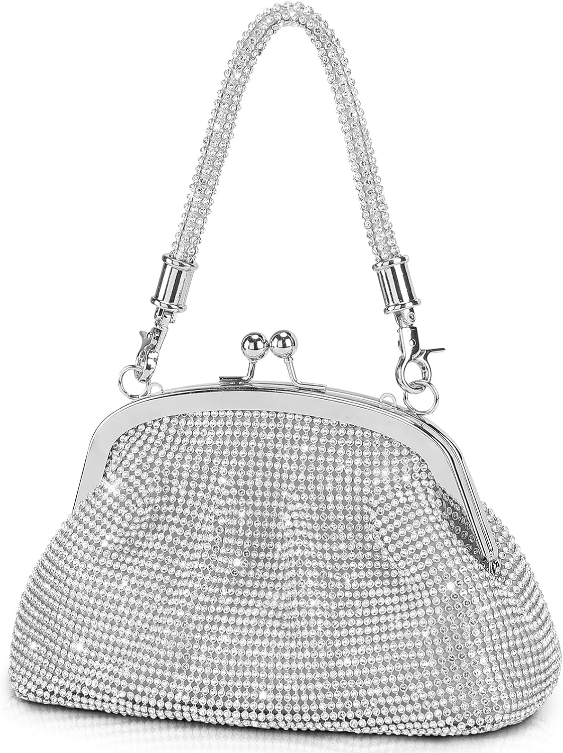 UBORSE Silver Purse for Women, Sparkly Evening Bag, Rhinestone Silver Clutch Purse for 1920s Party Prom Wedding