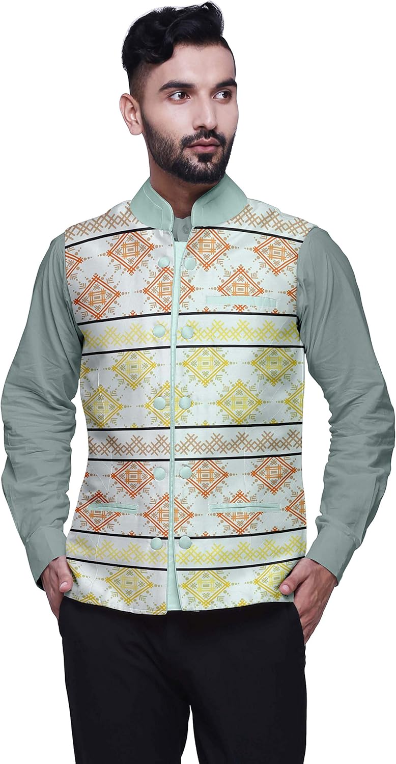 Atasi Printed Nehru Jacket Mens Bandhgala Ethnic Jacket Party Wear Wedding Clothing