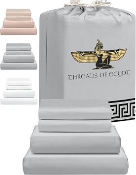 100% Egyptian Cotton Sheets California King Size | 400 Thread Count | Silky-Smooth | Cooling for Hot Sleepers | CEA Gold Seal Certified | 18" Deep Pocket | 4-Pc Sheet Set [Grey]
