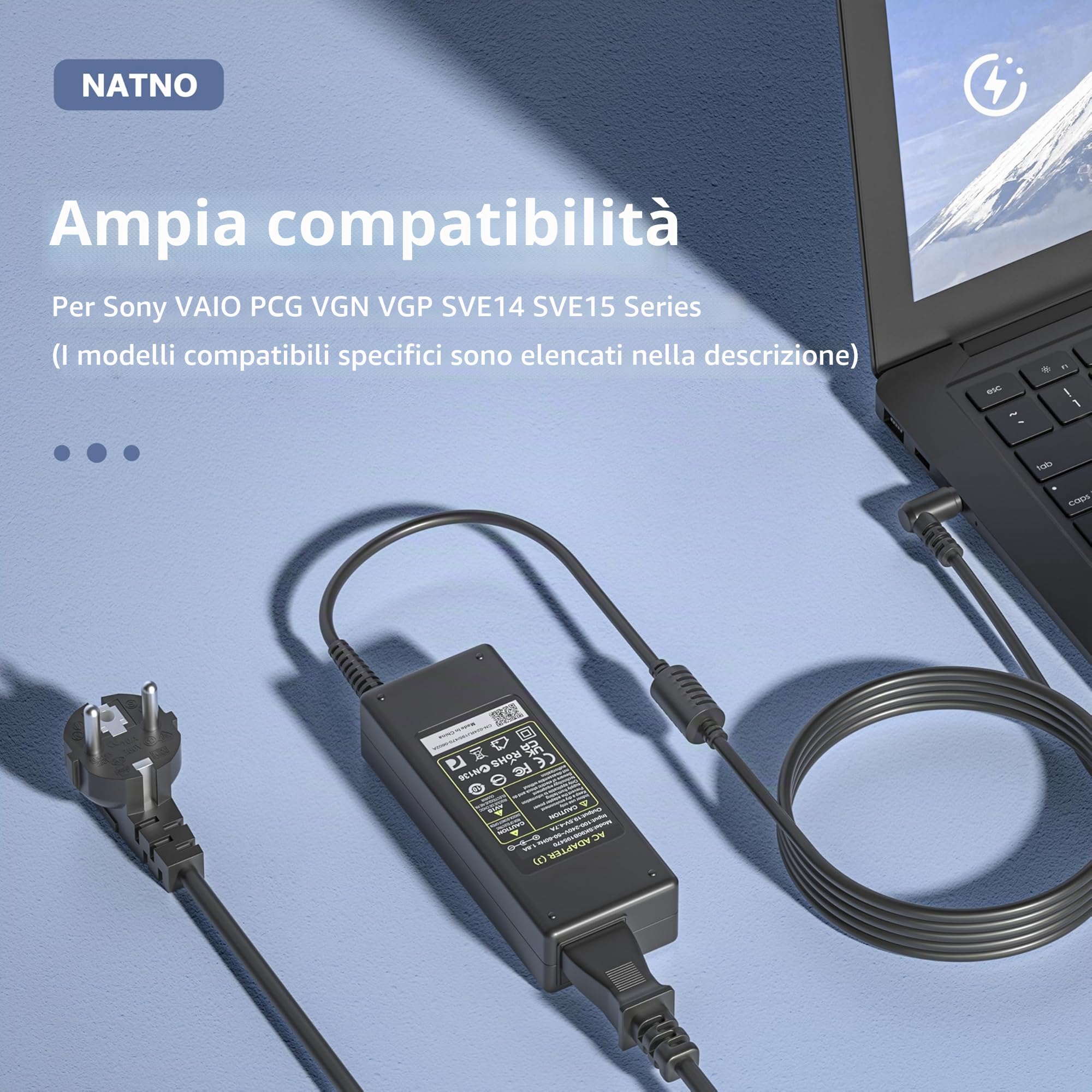 90W Caricatore Alimentatore per Sony Vaio PCG VGP VGN SVE14 SVE15, PCG-71811M PCG-71911M PCG-71211M VGP-AC19V43 VGP-AC19V37 VGP-AC19V31 Sony Bravia Caricabatterie Adattatore 19.5V 4.7A 6,5 x 4,4mm