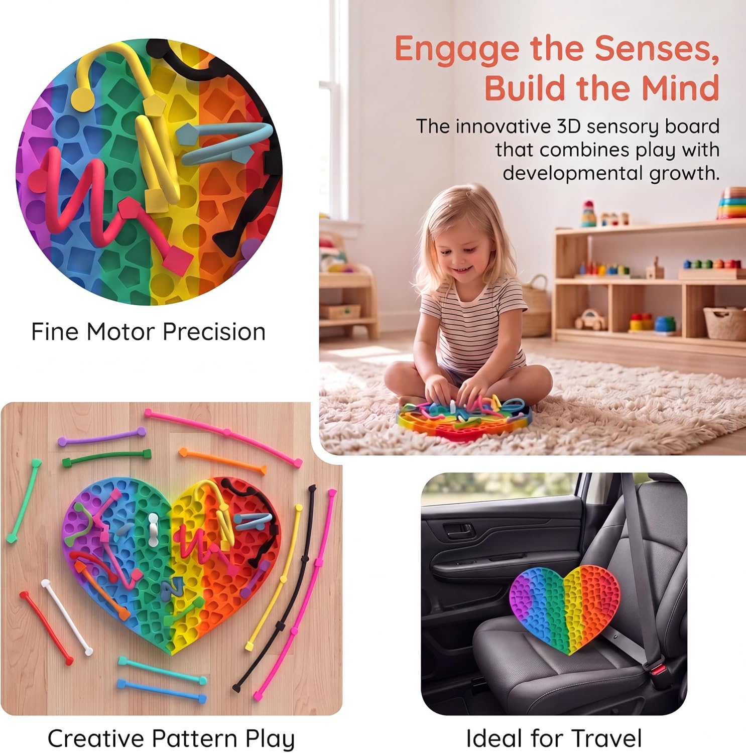 Sensory Activity Board, Silicone Calming Fidget Board Toy for Kids & Adults, Fine Motor Skill Building Sensory Toys, Multiple Shapes (Rainbow-Heart Shaped(1 Set)) image 3