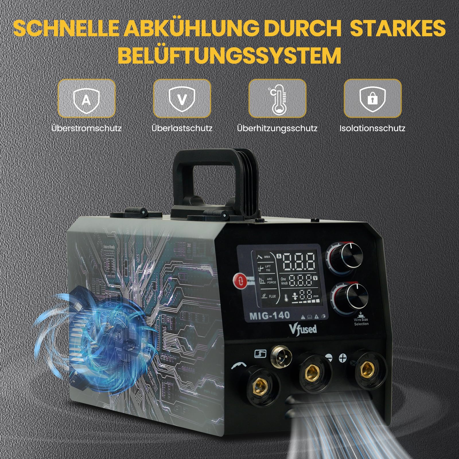 140A MIG Schweißgerät 3 in 1 Fülldraht ohne Gas MMA WIG IGBT Inverter mit Synergischem Drahtvorschub für Autoauspuff Karosserieblech Zaunbau Hausreparaturen für Anfänger & Hobby