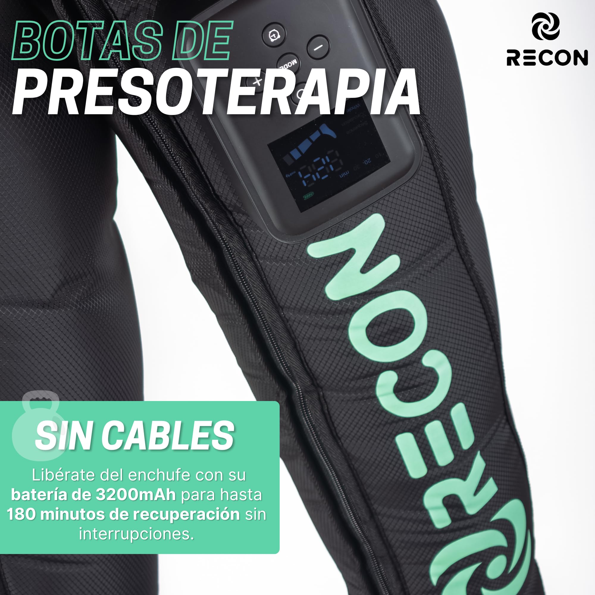 Botas Presoterapia sin Mangueras, Recuperación Deportiva Avanzada, Drenaje Linfático. 5 cámaras y 3 modos de masaje. (M)