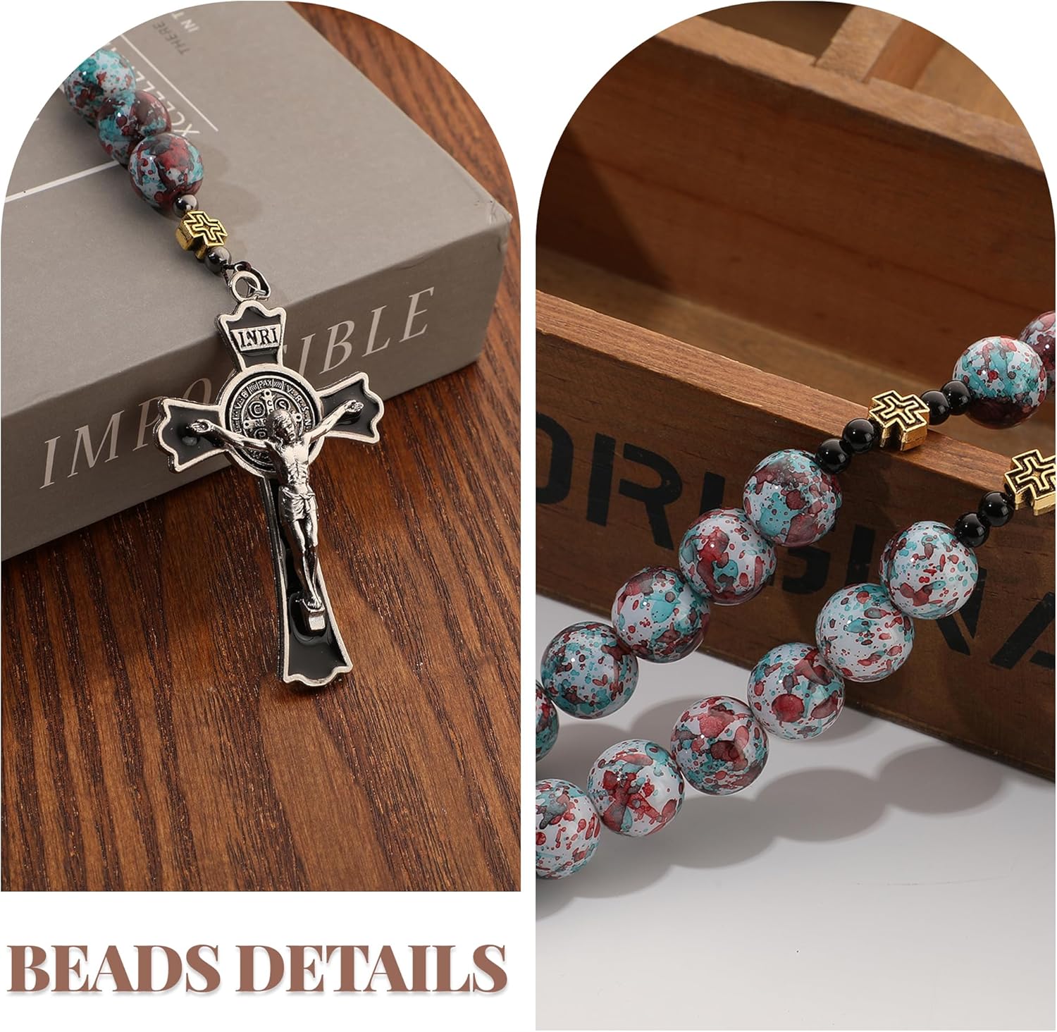 Handmade Lacquer Beads Catholic Rosary Necklace for Women/Men - 14mm Vintage Lacquer Beads with Cross & Holy Mary Medal Necklace First Communion Gift, Car Mirror Decor, Catholic and Christian Gift - Image 4