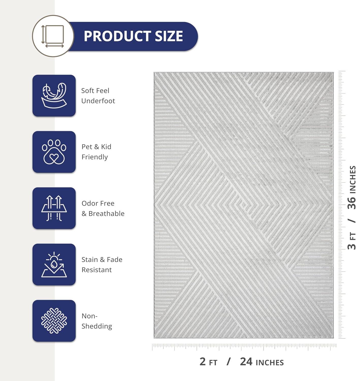 Abani Neutral Grey Area Rug 2' x 3' for Living Room, Bedroom - Criss Cross Line Zen Reiki Pattern - Durable & Easy to Clean