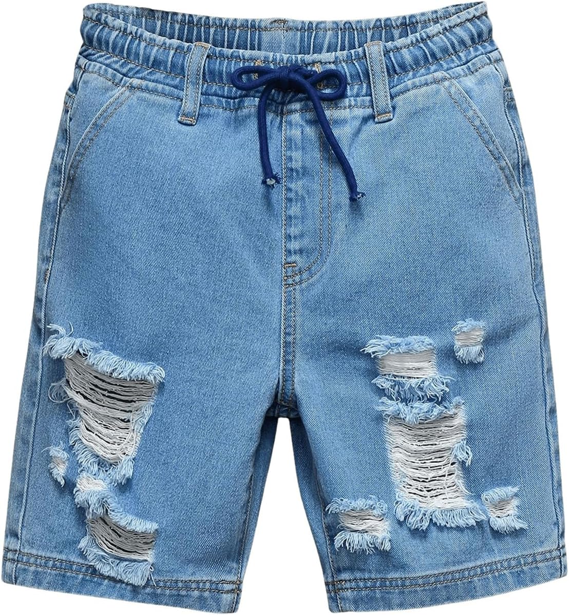 SOLY HUX Boy’s Ripped Jeans Drawstring Elastic Waist Straight Leg Denim Shorts Summer Bermuda Shorts