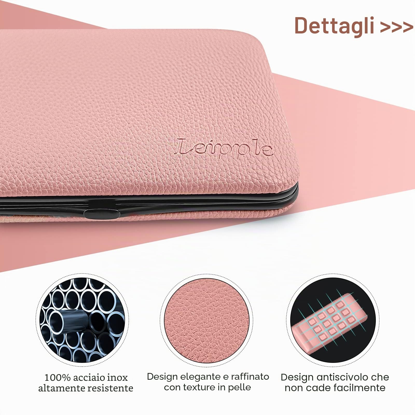 Tagliaunghie Set Professionale - Grooming Kit Strumenti per Manicure e Pedicure 18pcs con Lussuosa Custodia da Viaggio in Pelle (Rosa)