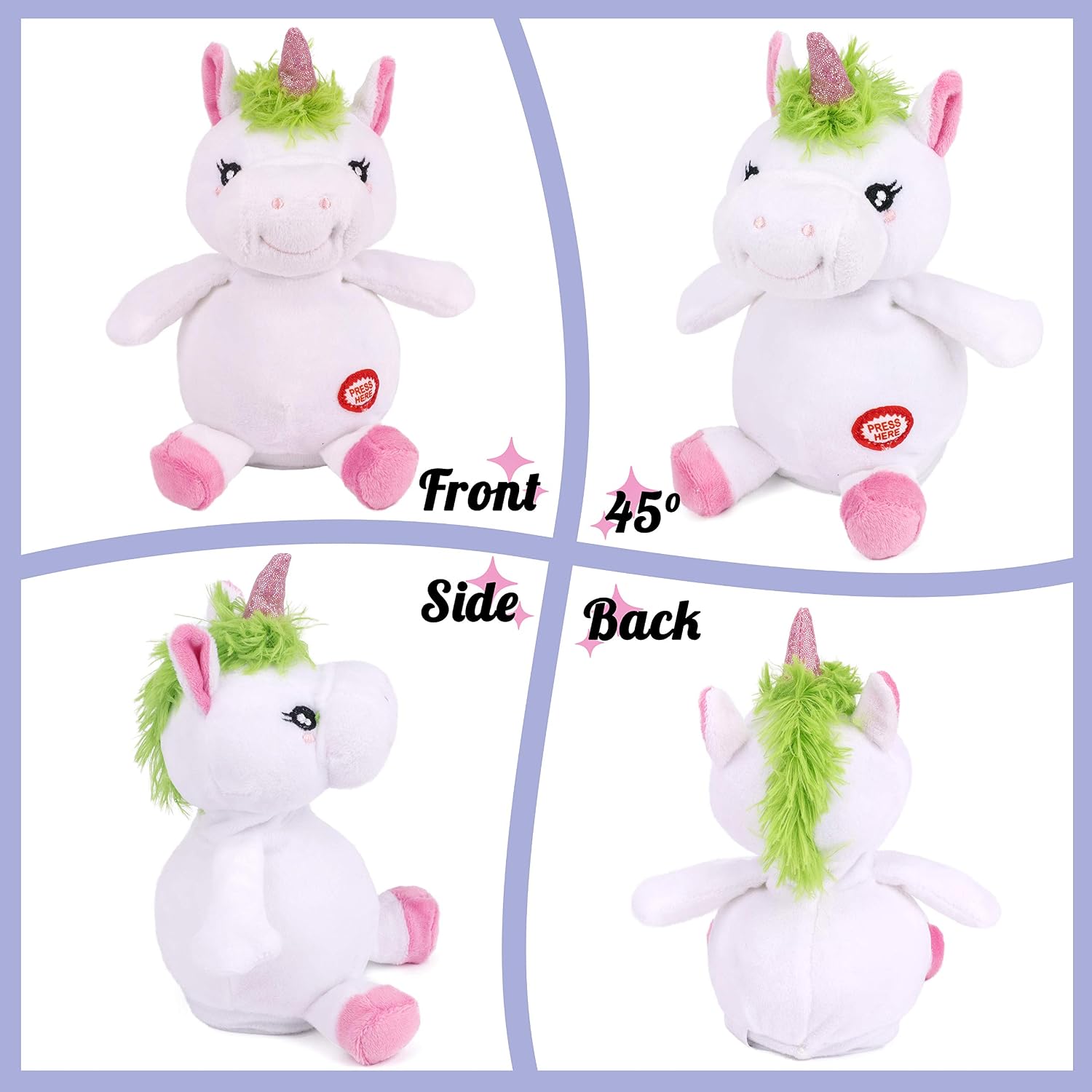 Hopearl Talking Unicorn Repeats What You Say Nodding Electric Interactive Animated Toy Speaking Plush Buddy Birthday Festival for Toddlers, 7.5''