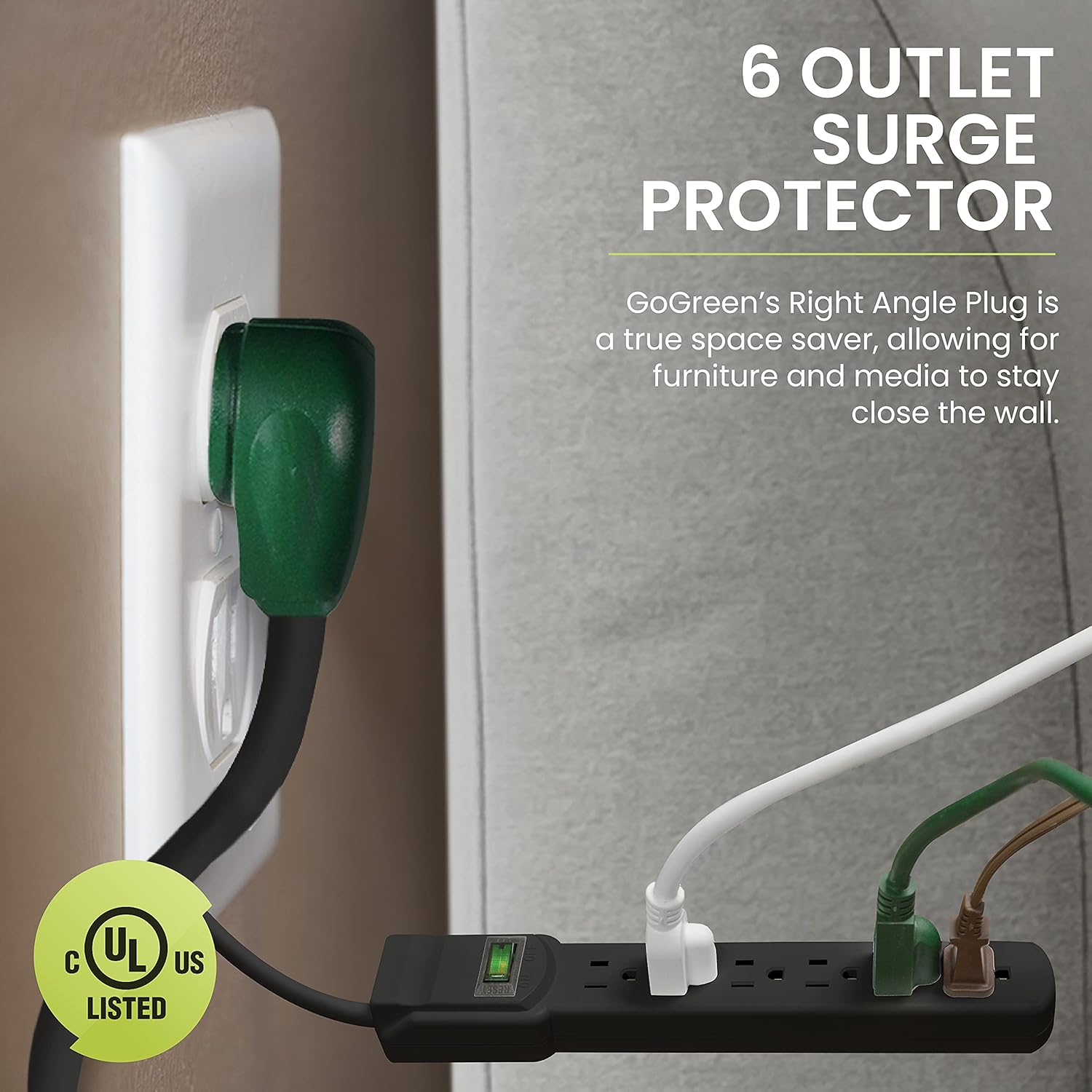 Go Green Power GG-16106MSBK 6 Outlet Surge Protector, Black : Electronics