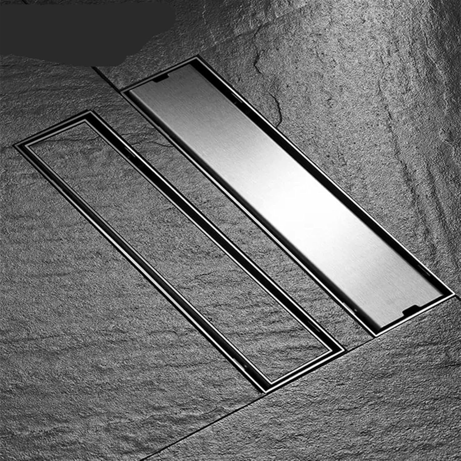 Invisible Floor Drain 304 Stainless Steel Rectangle Bath Shower Tray Long Drainage Linear Floor Drains Cover Brushed 1Pcs(DL9S10)
