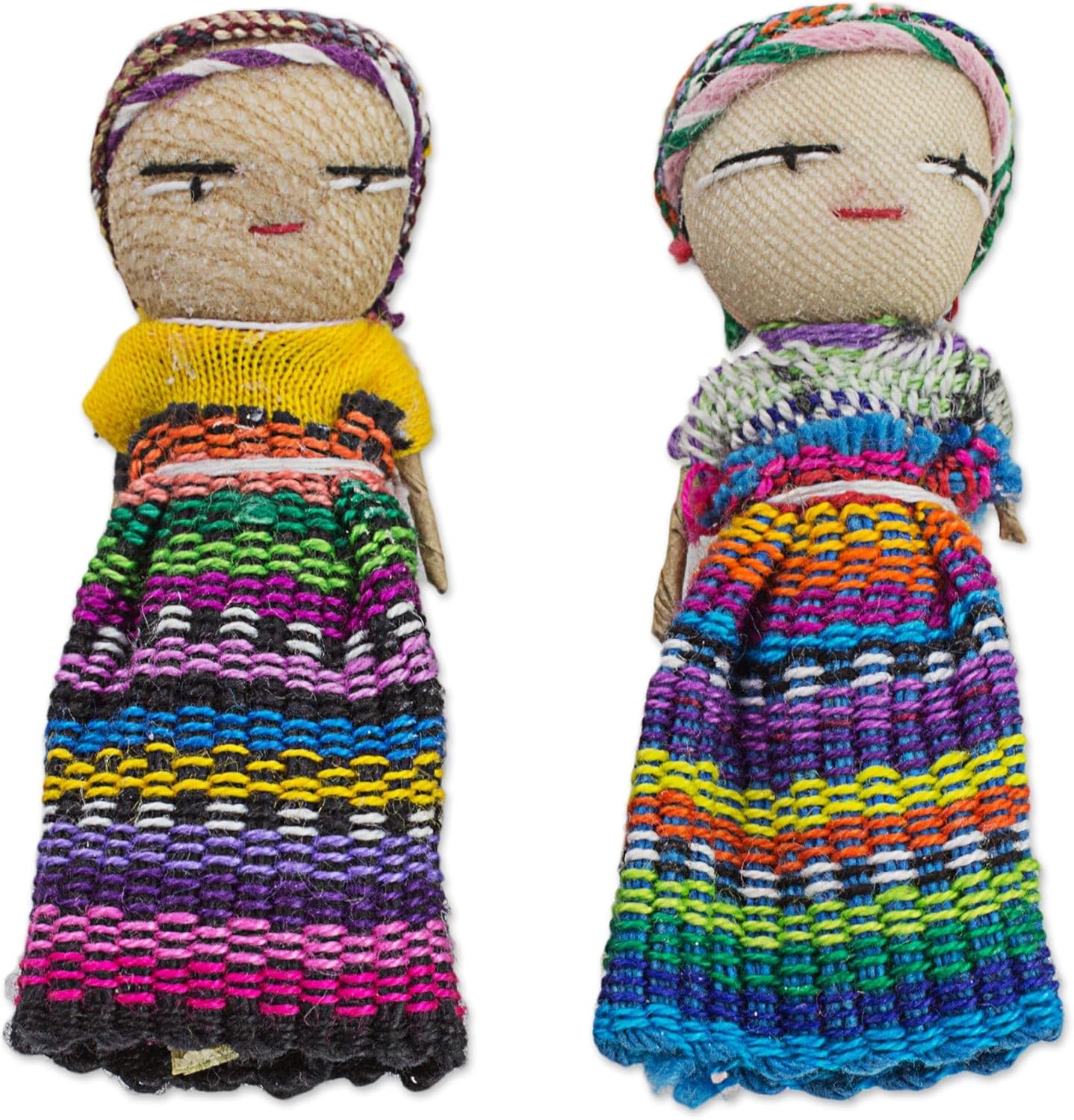 NOVICA Traditional Handmade Worry Dolls From Guatemala With Cotton Storage Bag, 2.5 Inch, 'The Worry Doll Gang' (Set Of 12)