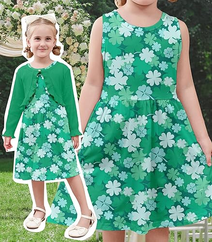 Miniatura 5 de Goodstoworld Vestidos sin mangas para niña pequeña y cárdigan de manga larga con volantes, trajes de otoño de 2 piezas para 2-6T