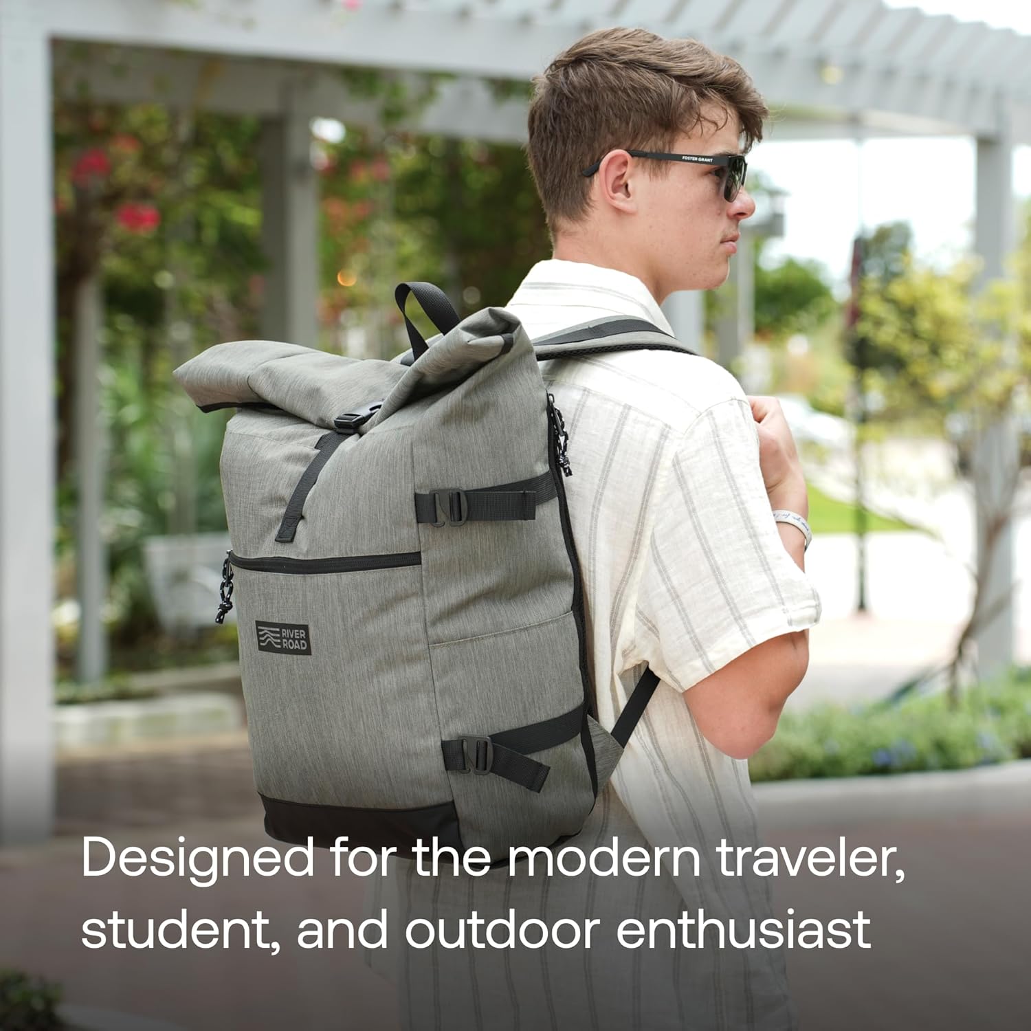 RIVER ROAD CityRoll Urban Roll Top Backpack with Expandable Storage – Laptop Pocket, Water-Resistant for Work, College, and Travel - Unisex Dark Green