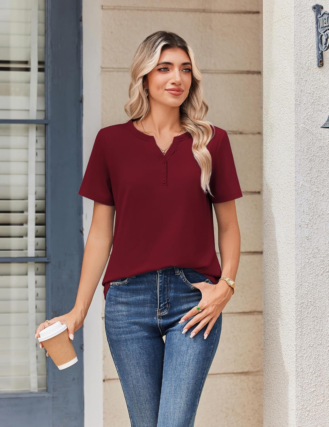 Zeagoo Womens Summer Tops V Neck Short Sleeve Shirts Dressy Casual Blouse Spring Vacation Tshirts Clothes - Image 2