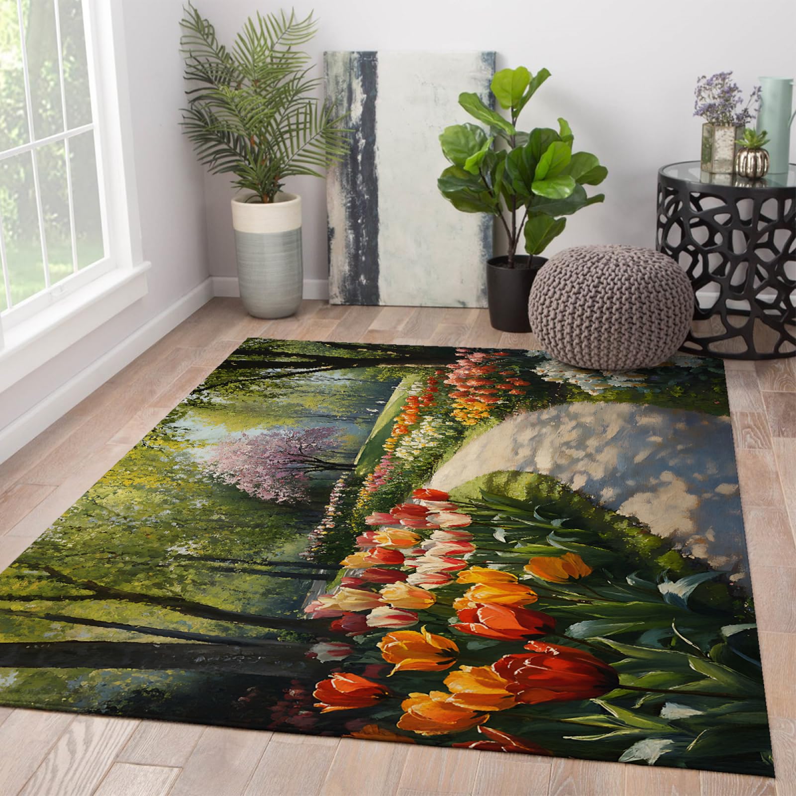 Tapis moderne tapis pour chambre d'adolescent à poils ras fleurs de cerisiers