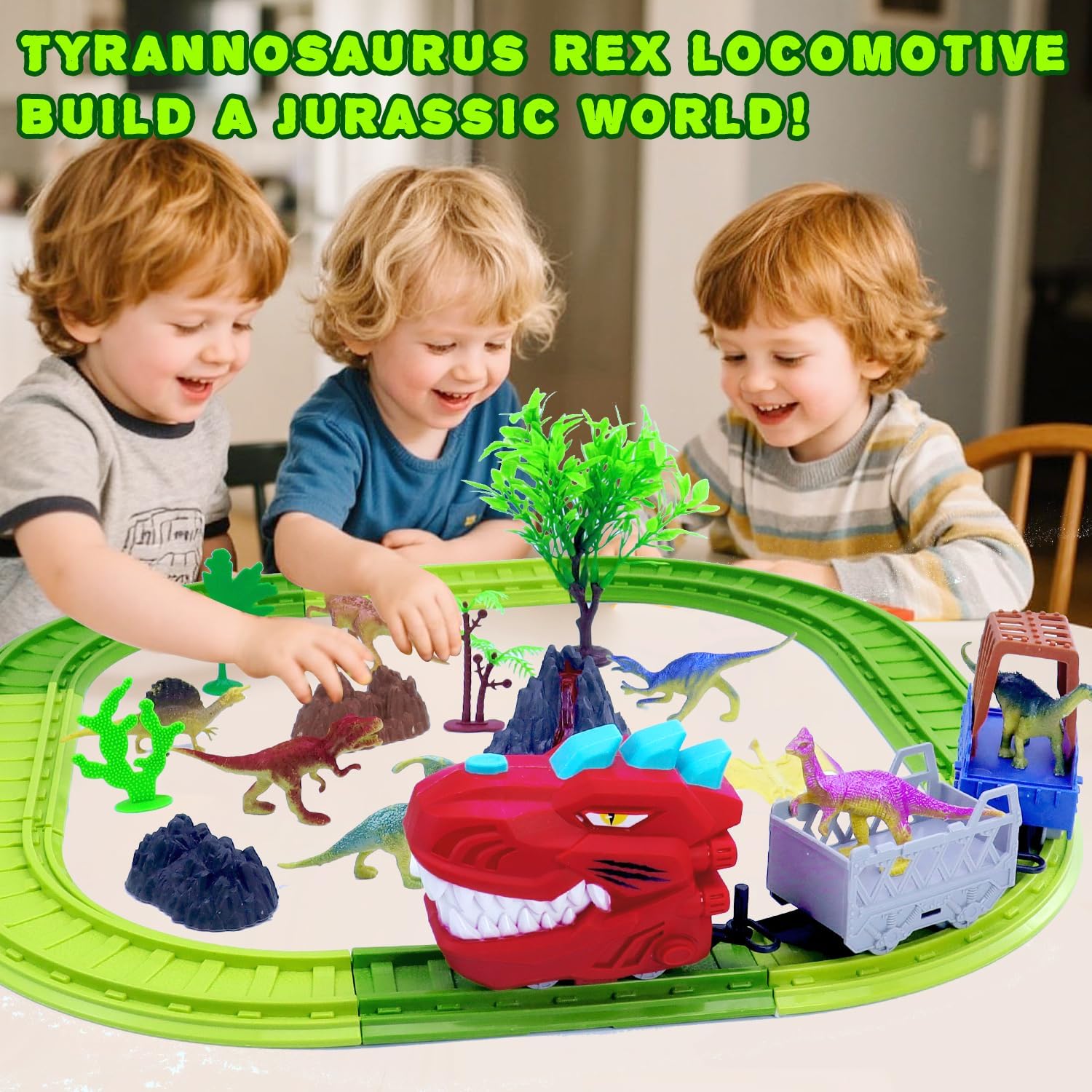 Dinosaur Train Track Playset for Kids Boys 3-5|Dinosaur Toys for Toddler 4-6, Dino Car Create A Dinosaur World Road Race Tracks (Dinosaur Train)