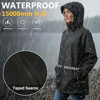 Waterproof Rain Jacket for Women, Lightweight Packable Raincoat with Hood for Outdoor Golf Hiking Travel Windbreaker