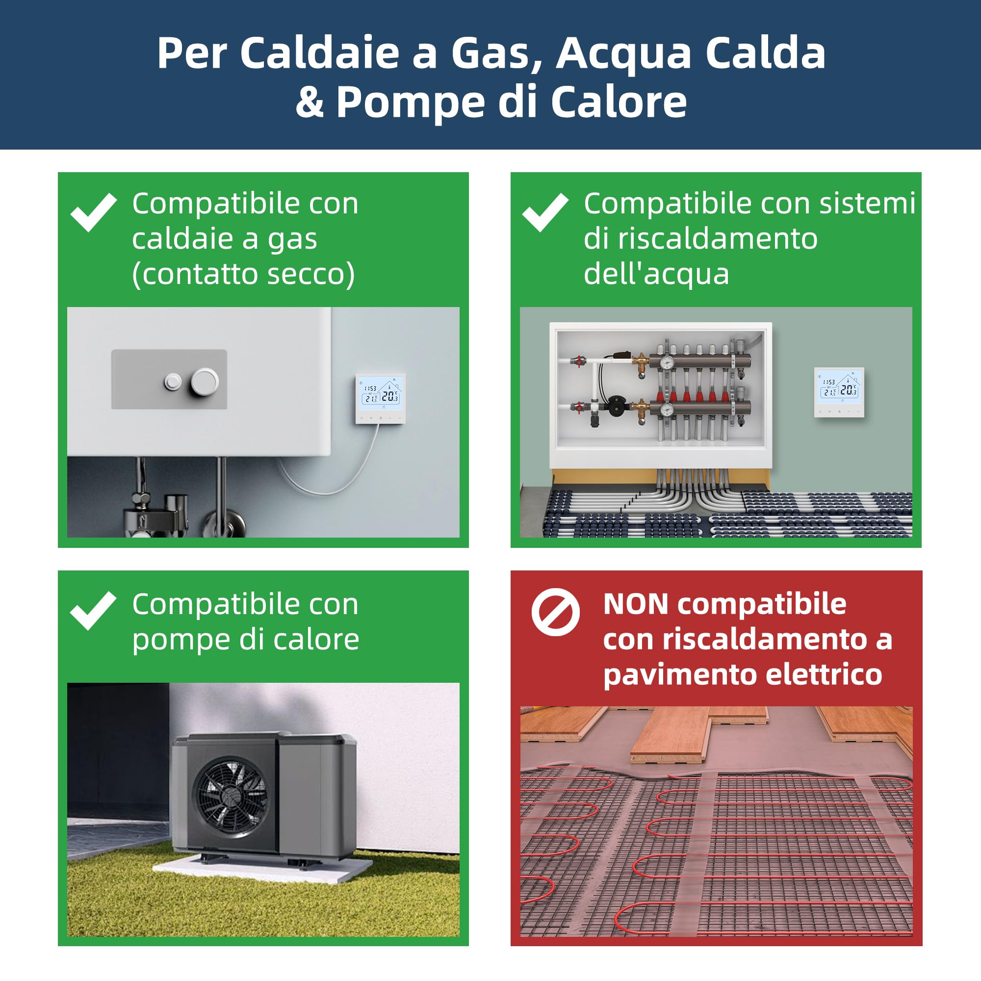 Termostato Wi-Fi per caldaie a gas e valvole Supporta la programmazione giornaliera con controllo vocale compatibile con Alexa e Google Assistant Adatto per sistemi Tuya/Smart Life (220V 3A TOL48-WPB)