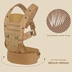 Porte-bébé ergonomique tactique avec soutien à la tête, 3–36 mois, brun.Légère porte-bébe respirant avec ceinture élargie élargie pour les parents plus grands, chapeau de soleil caché