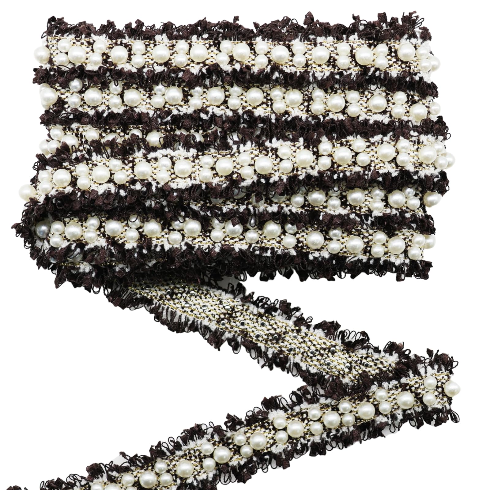 Ruban dentelle brodée perles marron Yalulu 4,6m fournitures couture robe