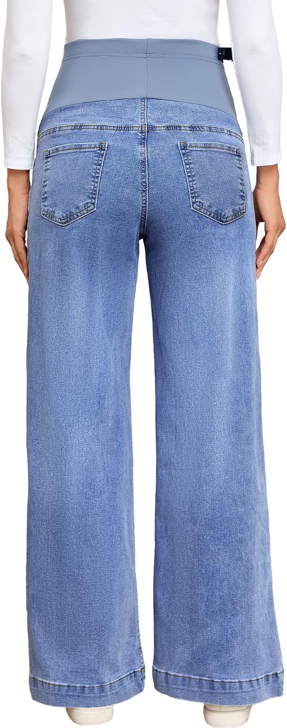 Genhoo Womens Maternity Jeans Wide Leg Over Belly Stretch Maternity Pants