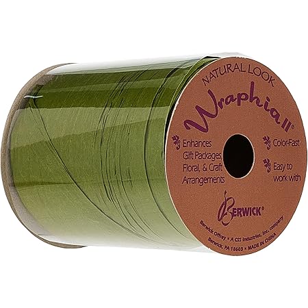 Amazon.com: Berwick Offray Matte Olive Green Raffia Ribbon, 1/4'' Wide ...