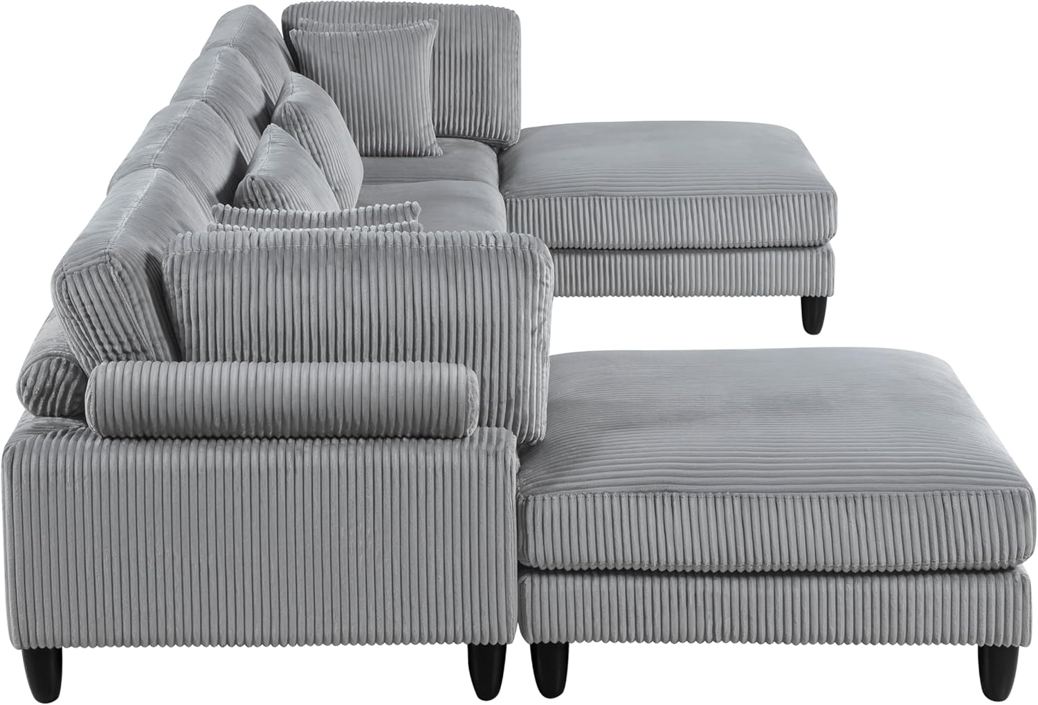 6pc Modular Sectional Set Gray Corduroy Upholstery 2X Armless Chairs 2X Corner Seats 2X Ottomans Pillows Living Room Furniture