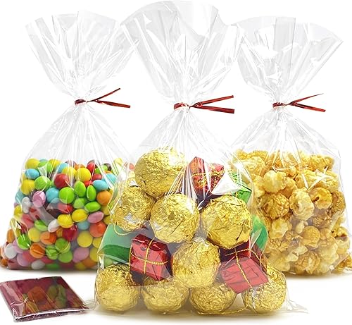 Morepack Bolsas de celofán de 6 x 10 pulgadas, bolsas de celofán transparente con lazos giratorios, 100 unidades