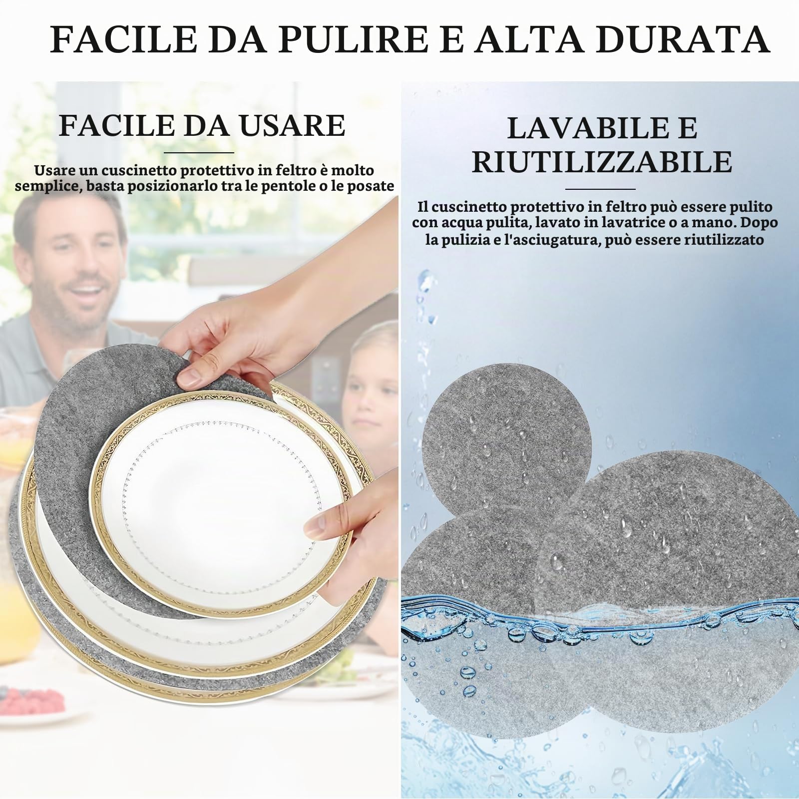 24 pezzo separatori piatti feltro,Rotondi cuscinetti divisori,Divisori per piatti in feltro,Adatto per posate, pentole da cucina, padelle e ciotole