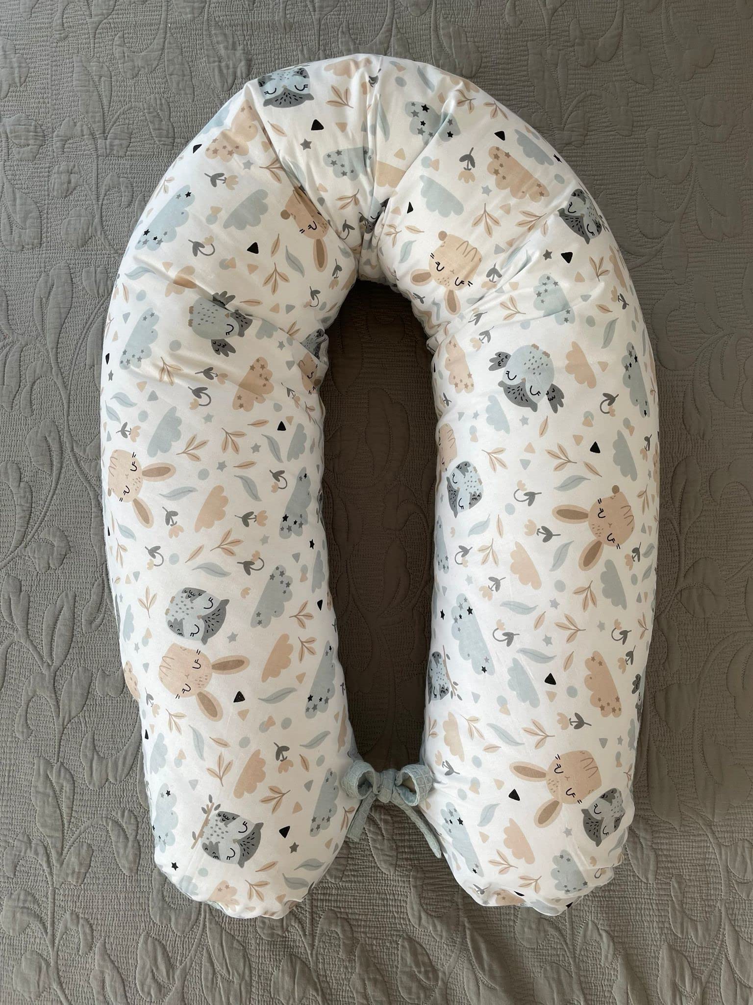 LOOLAY Cuscino per gravidanza – Cuscino per allattamento 170 cm – Cuscino per dormire sul fianco 100% cotone – con pique a nido d'ape e rivestimento liscio rimovibile – Cuscino incinta per dormire