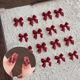 50PCS Burgundy Bows Nail Charms 3D Resin Bow Nail Art Charms Cute Bow Knot Nail Decorations Red Bows Nail Charm for Nails Charms for Acrylic Nails Supplies Resin DIY Nail Art Decoration Accessories
