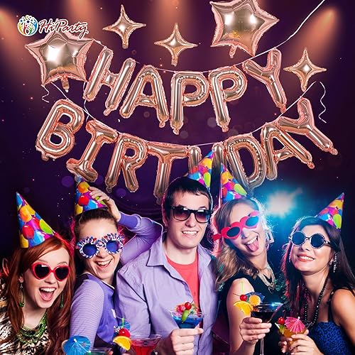 Miniatura 6 de Pancarta de cumpleaños oro rosa 3D globos de papel de aluminio de mylar de feliz cumpleaños 23 piezas de decoraciones de fiesta de cumpleaños con 6