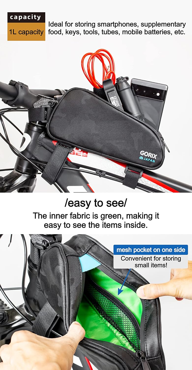 GORIX Bike Top Tube Bag Frame Bag Front Waterproof 1L Cycling Road Mountain Bicycle (GX-POC)