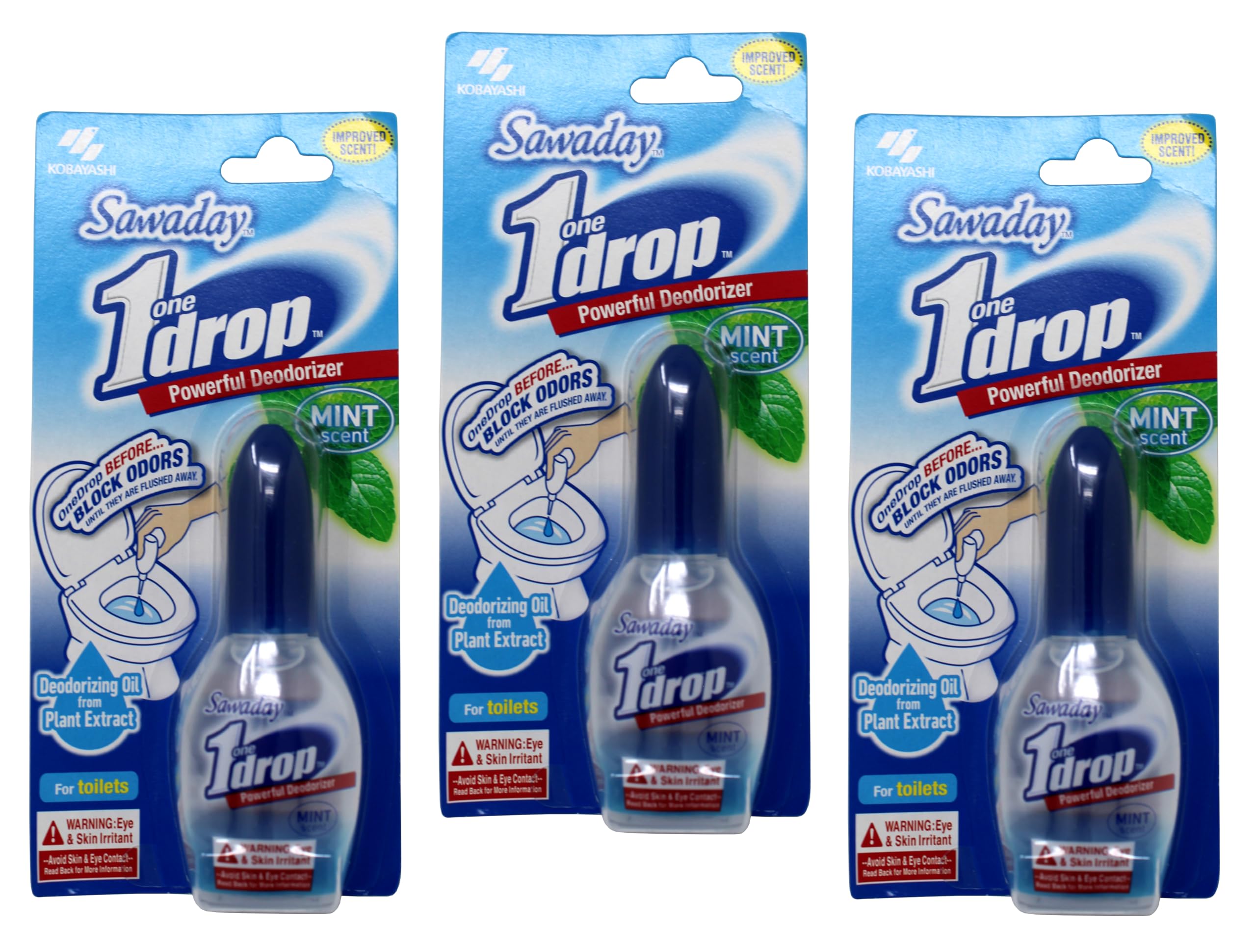 1 Drop Powerful Toilet Deodorizer, Mint Scent, Blocks Odors Until Flushed Away, Deodorizing Oil from Plant Extracts, 0.67 fl oz (Pack of 3)