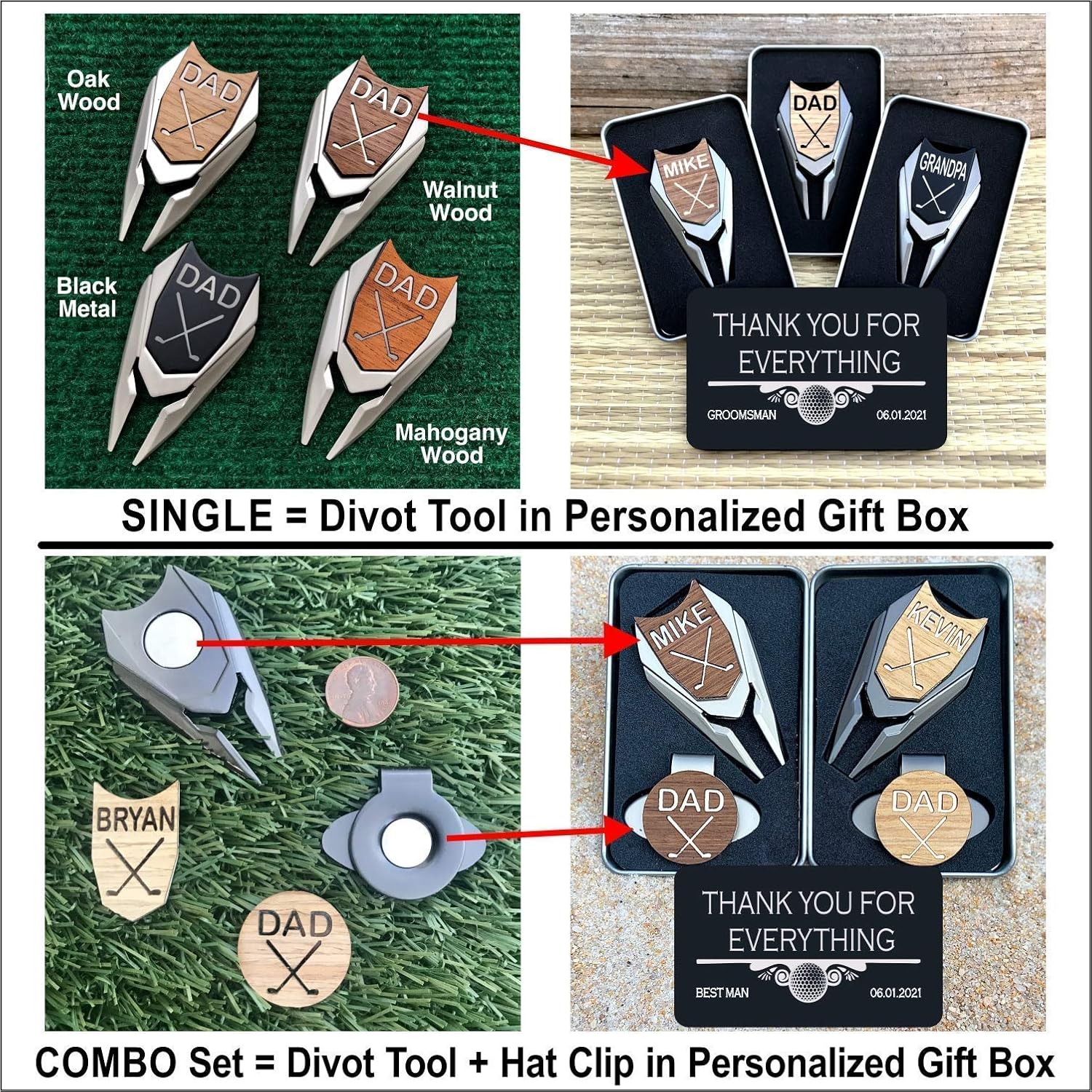 Groomsmen Gift | Personalized Golf Ball Marker | Custom Divot Tool | Engraved Groomsman Best Man Father of The Bride Groom Gifts