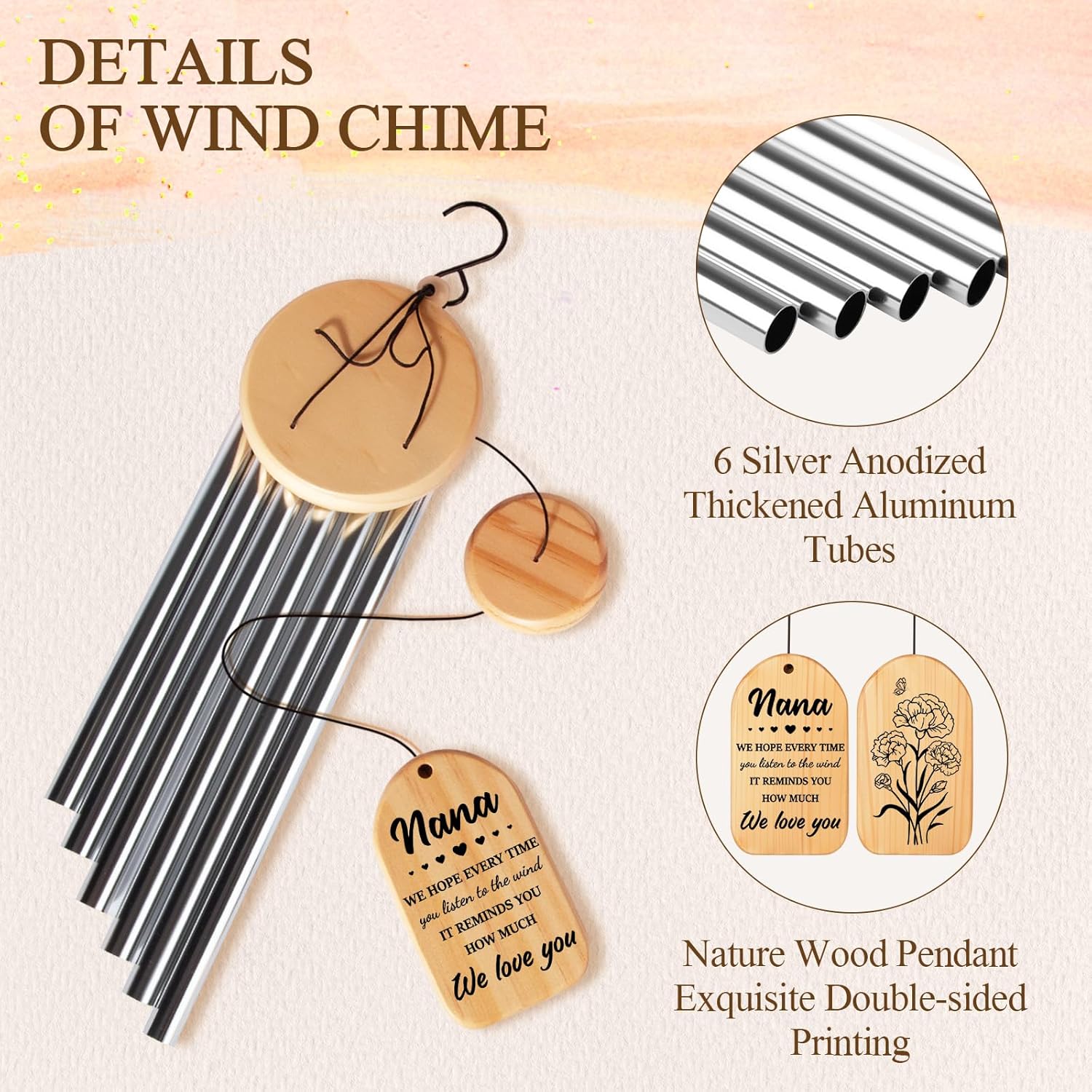 Nana Gifts, Nana Birthday Gifts, Nana Wind Chimes from Grandkids, Best Nanas Gift Ideas, Christmas Mothers Day Present for Nana, Grandma, Granny - Image 3