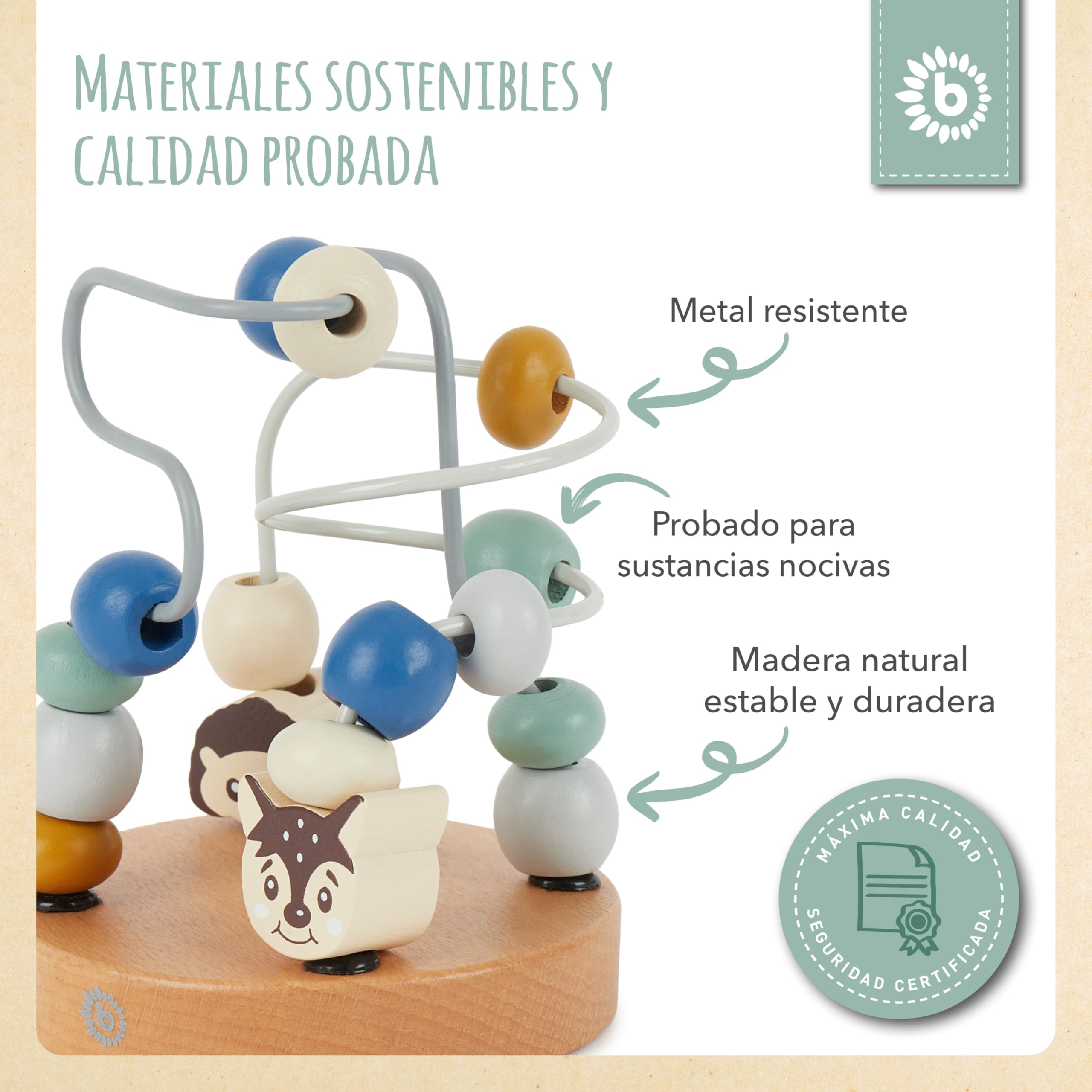 Bieco Bola Laberinto De Madera Con Cuentas De Planetas – Juguete Educativo De Motricidad Fina Para Bebés De 1 Año, Forma De Cohete Y Colores Suaves