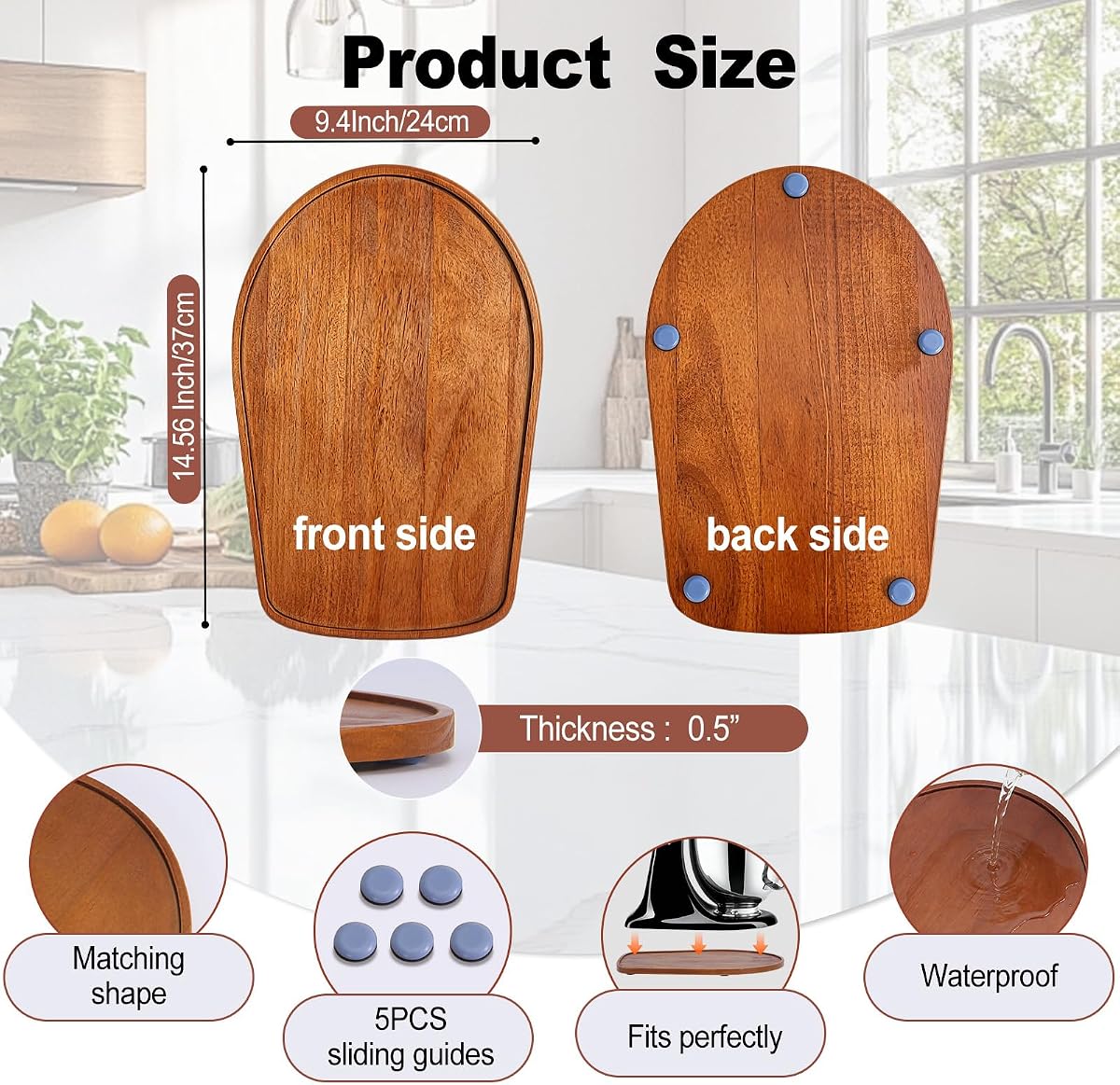 Mixer Slider Mat for Tilt Head Kitchen aid 4.5-5Qt Stand Mixer,Falikoco Kitchenaid Mixer Slider Pine Wood, 5PCS Appliance Slider, Kitchen aid Accessories and Attachments Moving Tray for Artisan Series