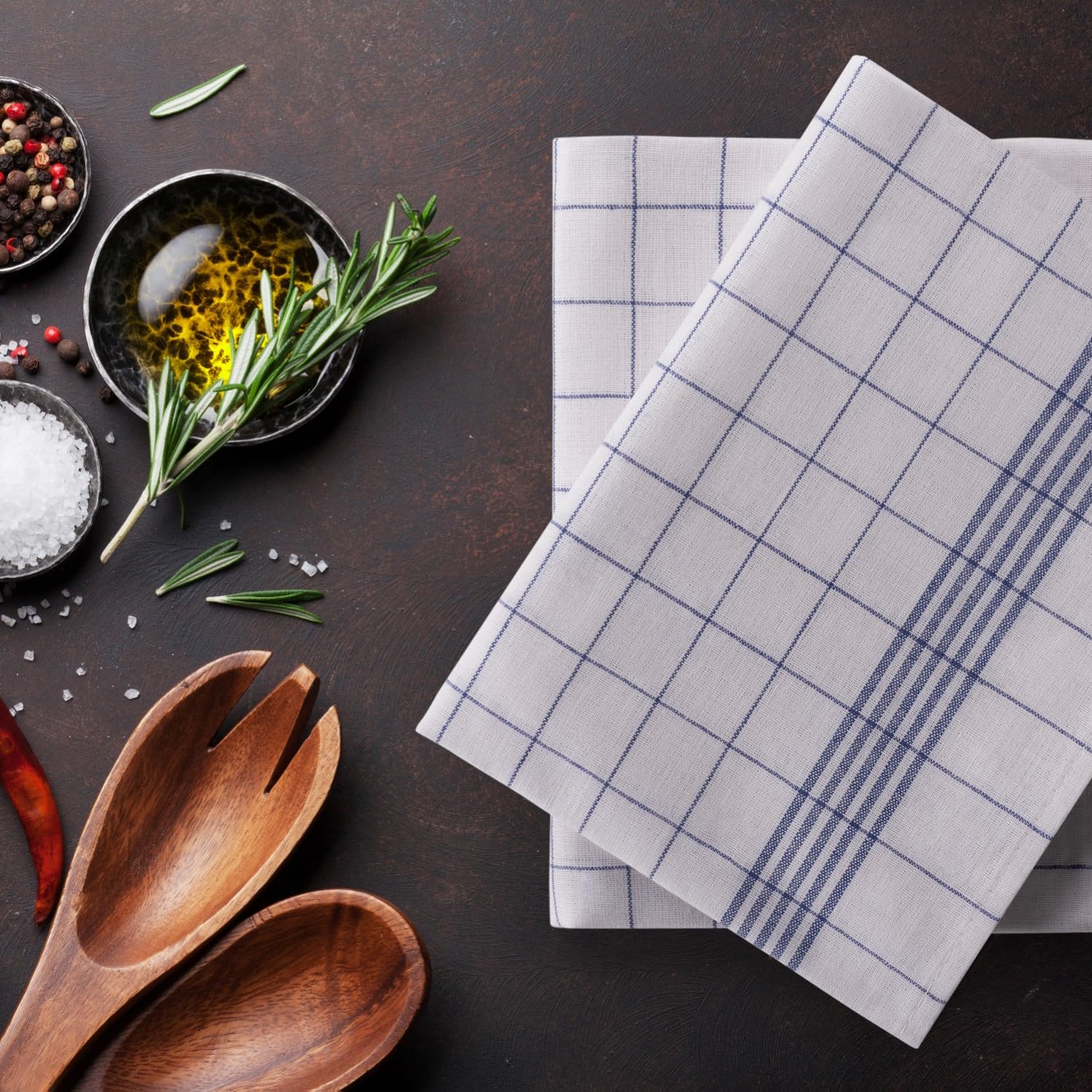 Blumtal paños de cocina algodon 50x70cm juego de 10 trapos 100% algodon absorbentes azules a cuadros