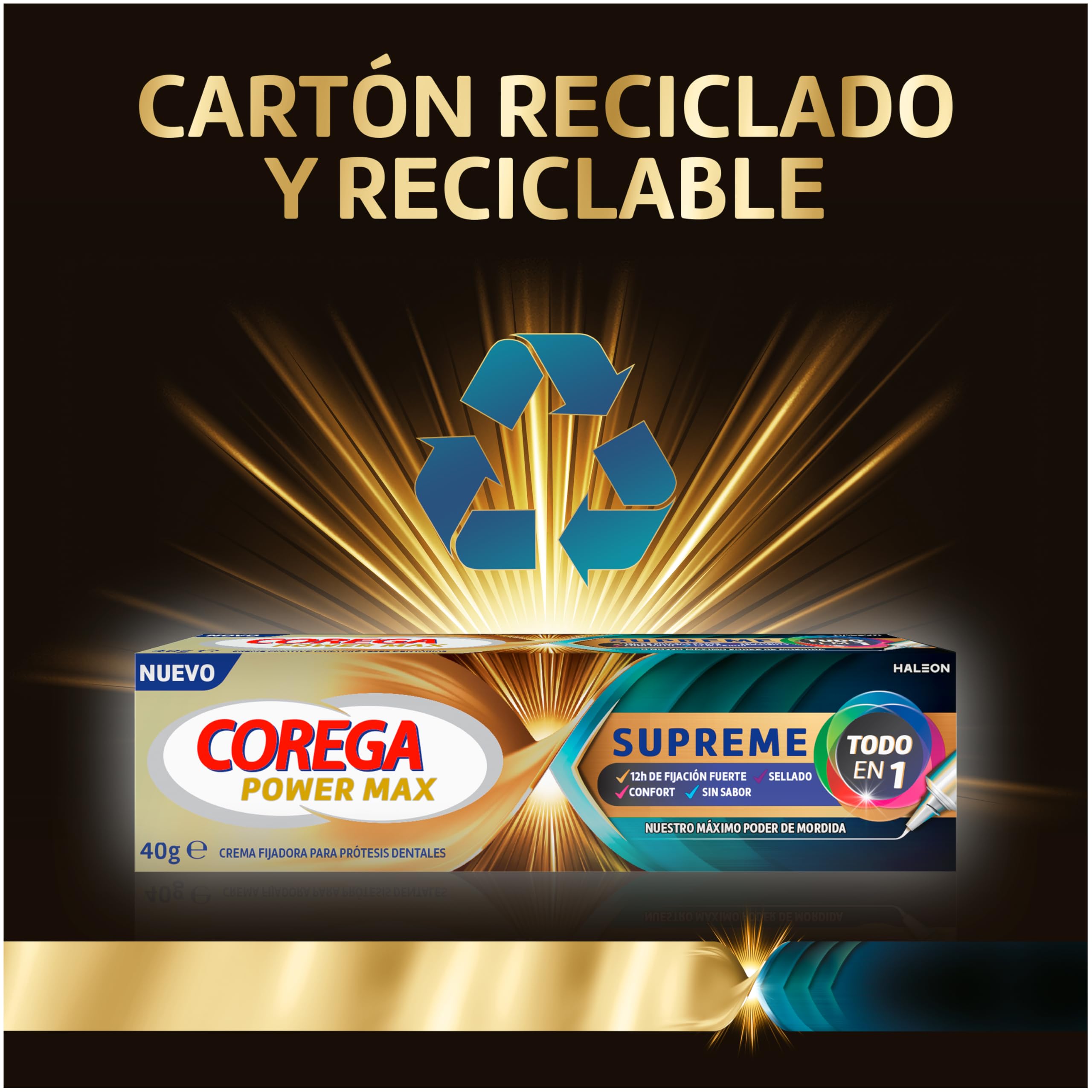 Corega Supreme Todo en 1, Crema Fijadora Para Prótesis Dentales, Con la Mejor Tecnología de Poder de Mordida de Corega, Fijación Fuerte, Sellado, Comodidad, Sin Sabor, Pack de 2 x 70 g