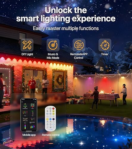 Miniatura 3 de Luces permanentes al aire libre para casa 100 pies RGB+IC LED alero luz con aplicación inteligente y control remoto, 72 modos de escena, cadena de